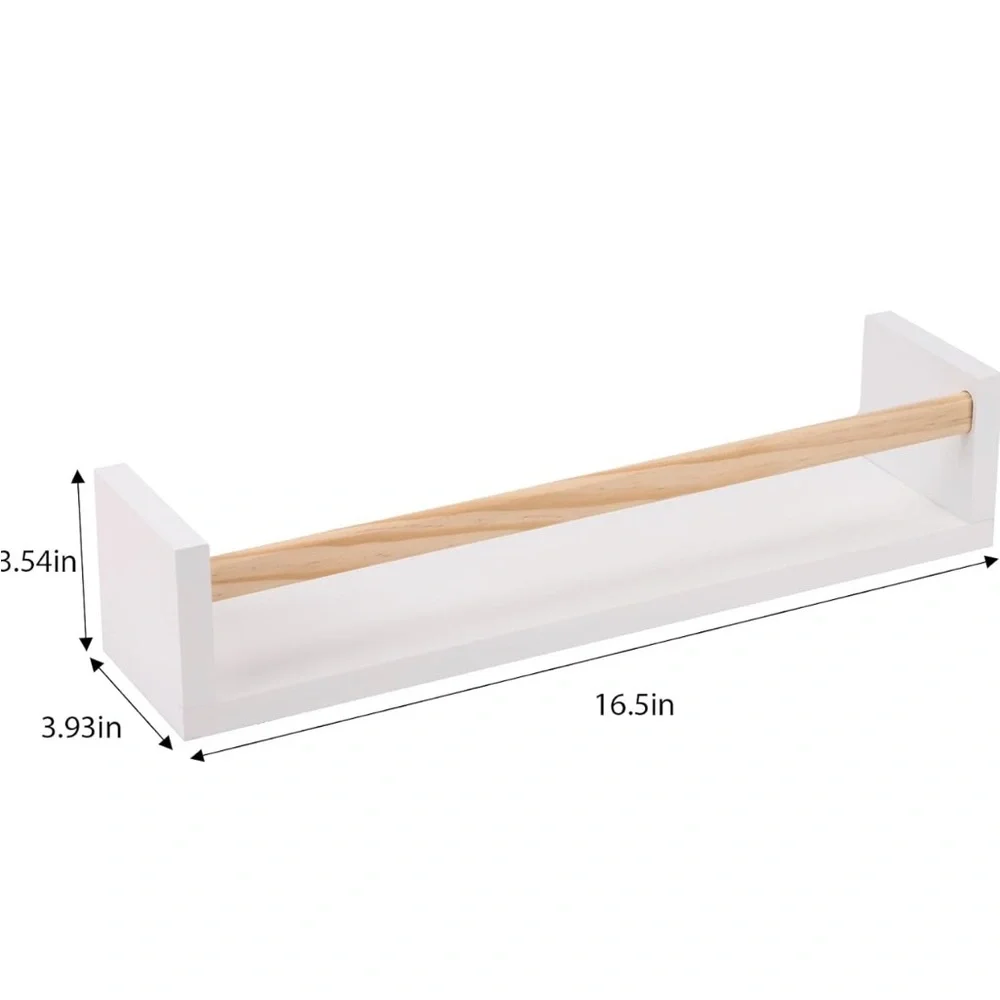 NEW! 16.5 Inch Floating Wall Bookshelves Set of 3 Solid Wood White and Natural
